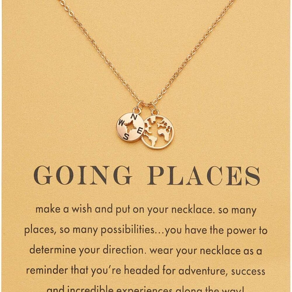Gold Plated Compass Necklace Women Graduation Gift Travel Pendant Jewelry